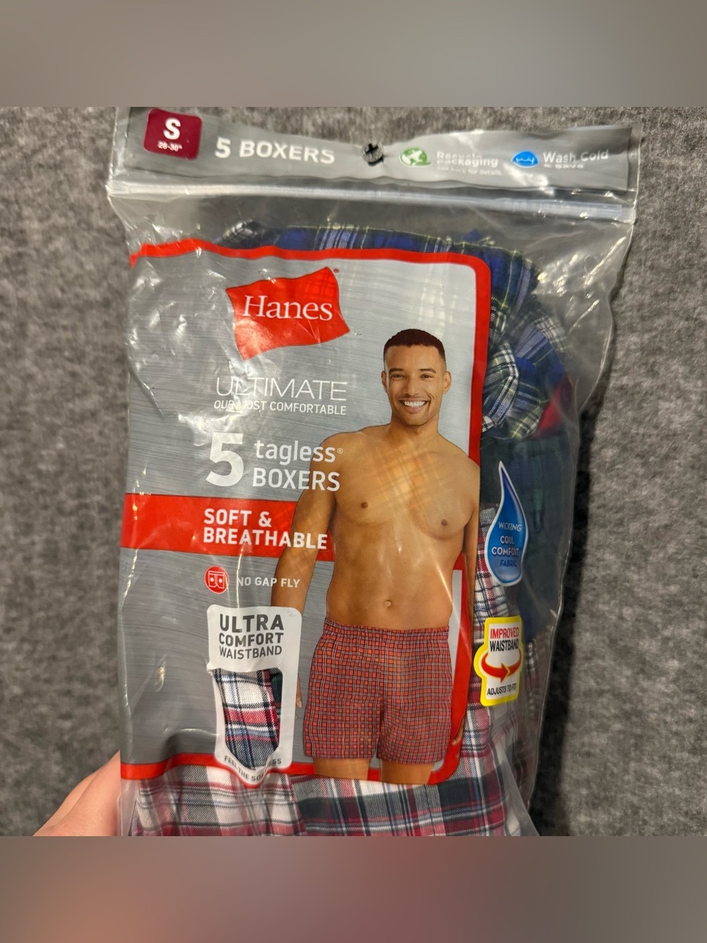 Hanes 5 Pack Tagless Boxers Mens S 28-30 Red Green Blue Plaid Soft Comfort NEW